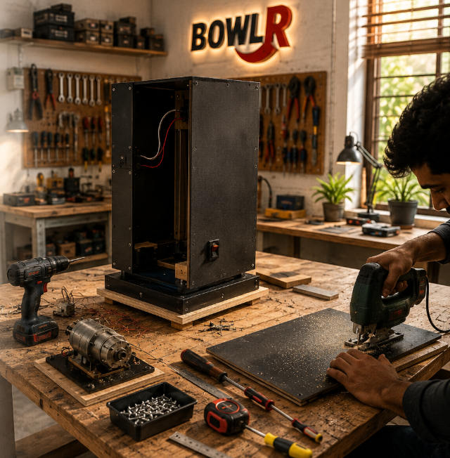 BowlR handmade cricket bowling machine workshop
